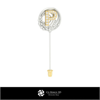 3D Brooch With Letter P Home,  Jewelry 3D CAD, Brooches 3D CAD , 3D Brooch Stick Pin