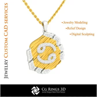 Cancer Zodiac Pendant - 3D CAD Home, Bijoux 3D CAO, Pendentifs 3D CAO, Bijoux Vintage 3D CAO, Pendentifs du Zodiaque 3D, Bijoux 