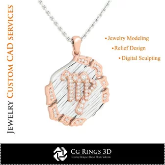 Pendentif Signe Vierge - CAO 3D pour Maison, CAO 3D Bijoux, CAO 3D Pendentifs, CAO 3D Bijoux Vintage, Pendentifs Zodiacaux 3D,