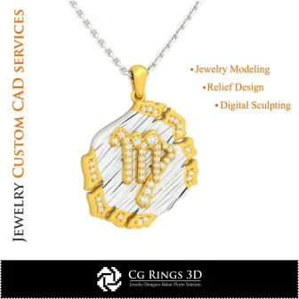 Virgo Zodiac Pendant - 3D CAD Home, Bijoux 3D CAO, Pendentifs 3D CAO, Bijoux Vintage 3D CAO, Pendentifs du Zodiaque 3D, Bijoux M