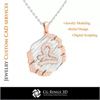 天秤座星座吊坠 - 3D CAD 家居, 珠宝 3D CAD, 吊坠 3D CAD, 复古珠宝 3D CAD, 3D 星座吊坠, 3D 复古风格