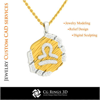Libra Zodiac Pendant - 3D CAD Home,  Jewelry 3D CAD, Pendants 3D CAD , Vintage Jewelry 3D CAD , 3D Zodiac Pendants, 3D Retro Mod