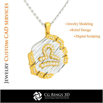 Libra Zodiac Pendant - 3D CAD Home,  Jewelry 3D CAD, Pendants 3D CAD , Vintage Jewelry 3D CAD , 3D Zodiac Pendants, 3D Retro Mod