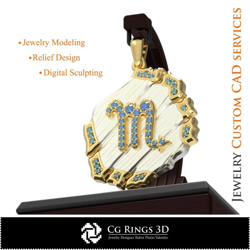 Scorpio Zodiac Pendant - 3D CAD Home, Bijoux 3D CAO, Pendentifs 3D CAO, Pendentifs du Zodiaque 3D