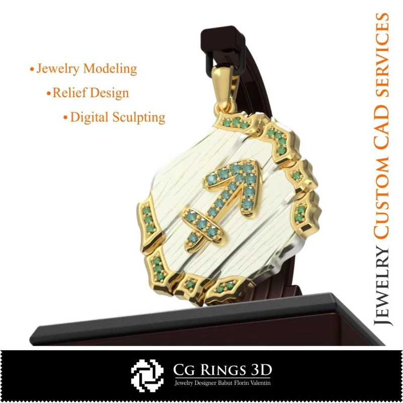 Sagittarius Zodiac Pendant - 3D CAD Home, Jewelry 3D CAD, Pendants 3D CAD , Vintage Jewelry 3D CAD , 3D Zodiac Pendants, 3D Ret