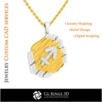 Sagittarius Zodiac Pendant - 3D CAD Home, Jewelry 3D CAD, Pendants 3D CAD , Vintage Jewelry 3D CAD , 3D Zodiac Pendants, 3D Ret