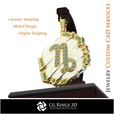 Capricron Zodiac Pendant - 3D CAD Home, Jewelry 3D CAD, Pendants 3D CAD , Vintage Jewelry 3D CAD , 3D Zodiac Pendants, 3D Retro