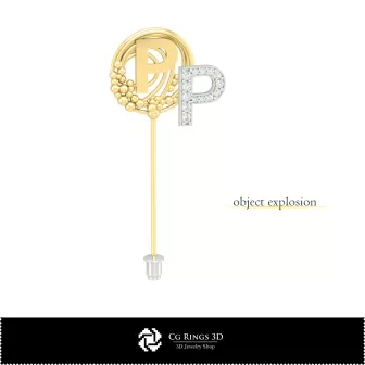 Broche 3D avec lettre P Maison, Bijoux CAO 3D, Broches CAO 3D, Broche épingle 3D