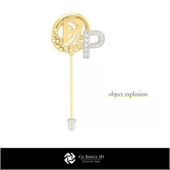 Broche 3D avec lettre P Maison, Bijoux CAO 3D, Broches CAO 3D, Broche épingle 3D