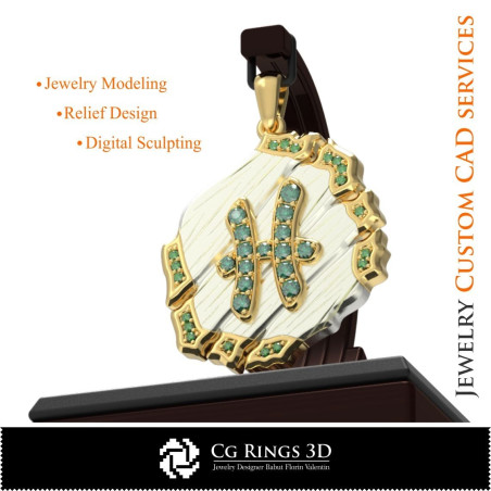 Pisces Zodiac Pendant - 3D CAD Home, Bijoux 3D CAO, Pendentifs 3D CAO, Bijoux Vintage 3D CAO, Pendentifs du Zodiaque 3D, Bijoux 