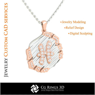 Pisces Zodiac Pendant - 3D CAD Home,  Jewelry 3D CAD, Pendants 3D CAD , Vintage Jewelry 3D CAD , 3D Zodiac Pendants, 3D Retro Mo