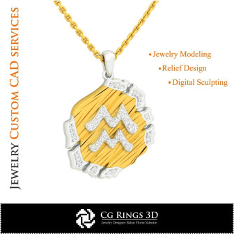 Aquarius Zodiac Pendant - 3D CAD  Jewelry 3D CAD, Pendants 3D CAD , Vintage Jewelry 3D CAD , 3D Zodiac Pendants, 3D Retro Modern