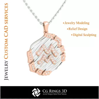 Pendentif Signe du Verseau - DAO 3D Bijoux, DAO 3D Pendentifs, DAO 3D Bijoux Vintage, Pendentifs du Zodiaque 3D,