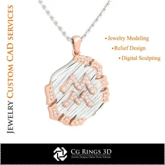 Pendentif Signe du Verseau - DAO 3D Bijoux, DAO 3D Pendentifs, DAO 3D Bijoux Vintage, Pendentifs du Zodiaque 3D,