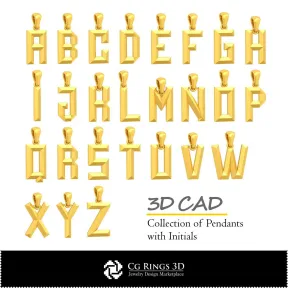 Collection of Pendants with Initials 3D CAD Home,  Jewelry 3D CAD,  Jewelry Collections 3D CAD 