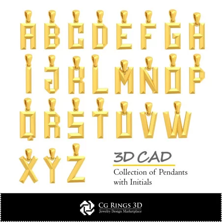 Collection of Pendants with Initials 3D CAD Home, Jewelry 3D CAD, Jewelry Collections 3D CAD 