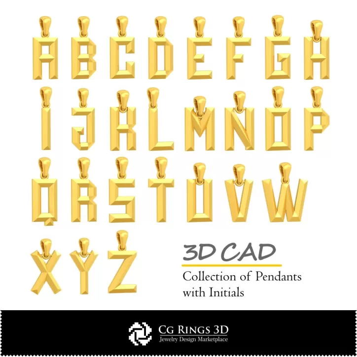 Colecție de pandantive cu inițiale 3D CAD