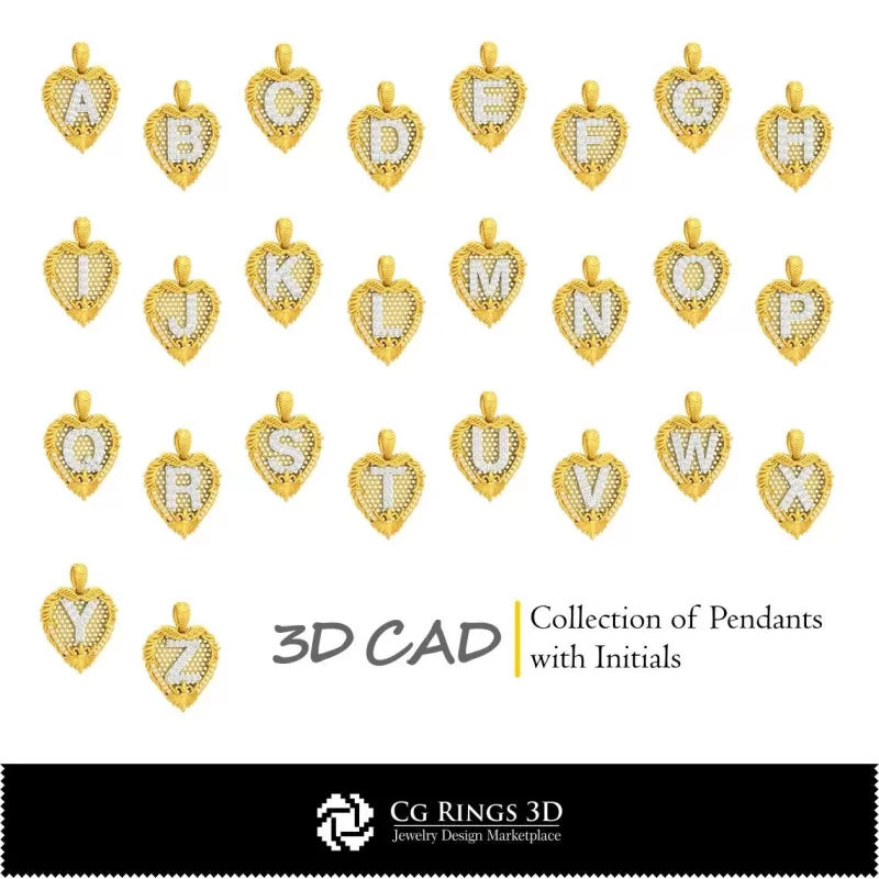 带首字母吊坠系列 - 3D CAD