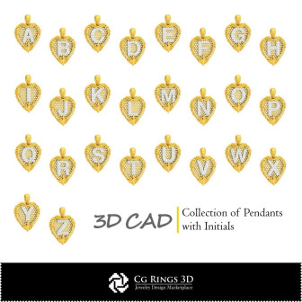 Collection of Pendants with Initials - 3D CAD Home,  Jewelry 3D CAD,  Jewelry Collections 3D CAD 