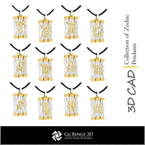 Collection de pendentifs du zodiaque - CAO 3D pour la maison, CAO 3D de bijoux, Collections de bijoux CAO 3D
