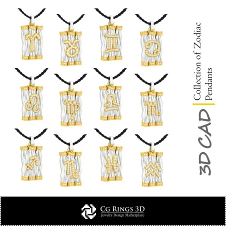 Colección de Colgantes del Zodiaco - CAD 3D para el Hogar, CAD 3D de Joyería, Colecciones de Joyería en CAD 3D