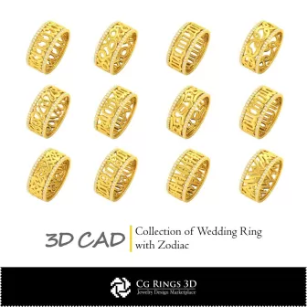 Sammlung von Eheringen mit Tierkreiszeichen - 3D-CAD für Zuhause, Schmuck 3D-CAD, Ringe 3D-CAD, Schmuckkollektionen 3D-CAD,