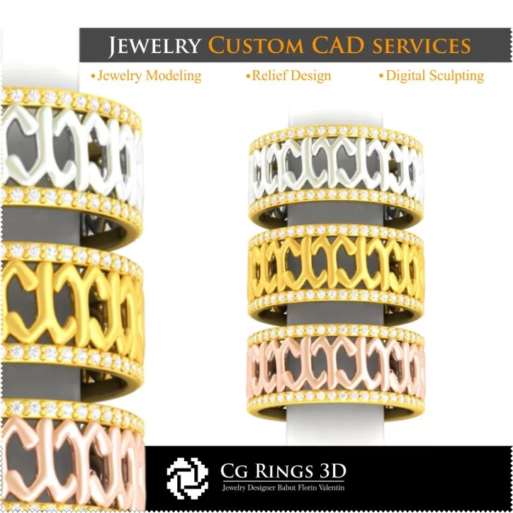 Colección de anillos de boda con zodiaco - CAD 3D Colección de anillos de boda con zodiaco - CAD 3D