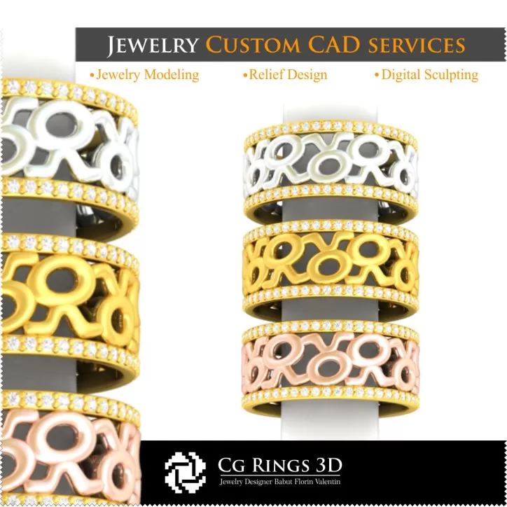 Colección de anillos de boda con zodiaco - CAD 3D Colección de anillos de boda con zodiaco - CAD 3D