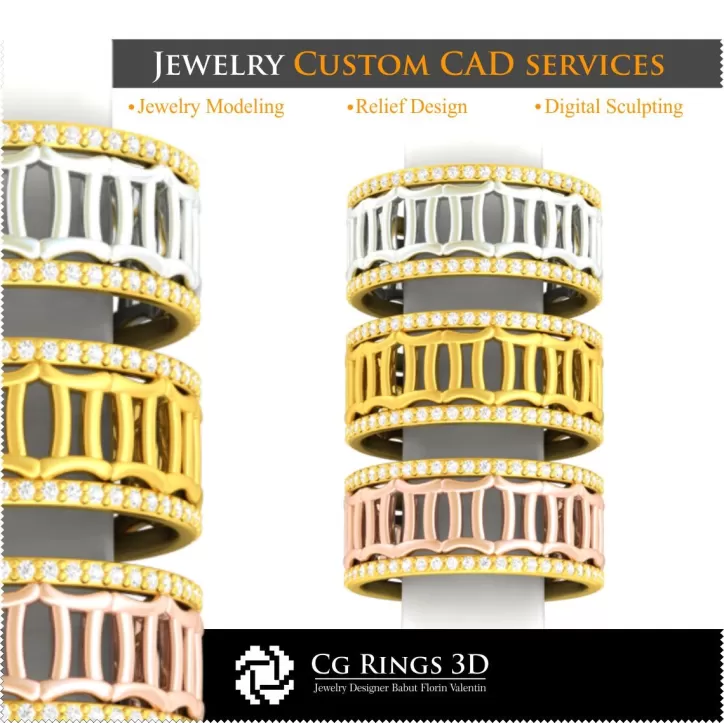带星座设计的婚戒系列 - 3D CAD