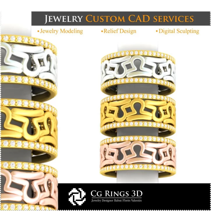 Collection of Wedding Rings with Zodiac - 3D CAD