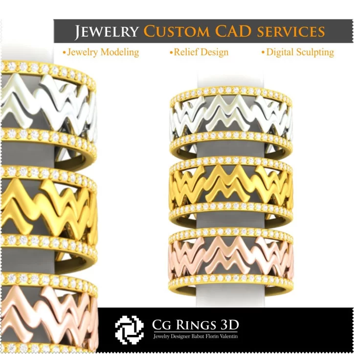 Collection of Wedding Rings with Zodiac - 3D CAD