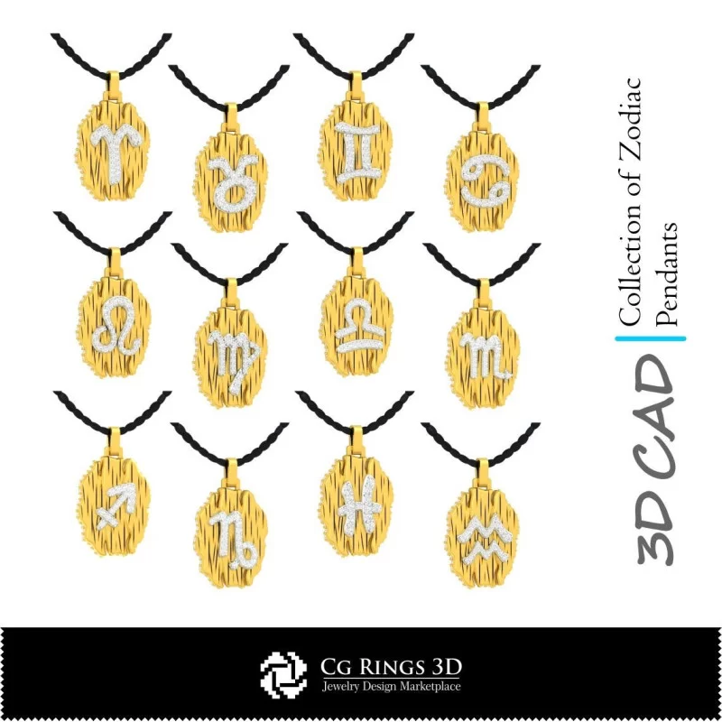 Collection of Zodiac Pendants - 3D CAD Home, Jewelry 3D CAD, Jewelry Collections 3D CAD 