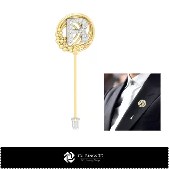 Broche 3D avec lettre R Maison, Bijoux DAO 3D, Broches DAO 3D, Épingle-broche 3D