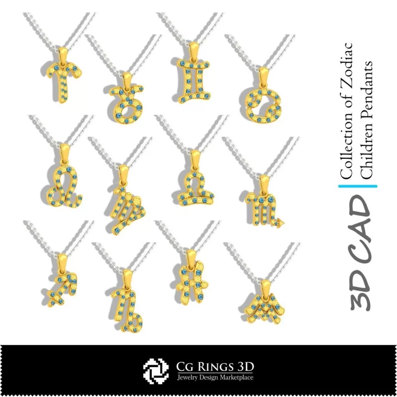 Collection de pendentifs pour enfants du zodiaque CAO 3D