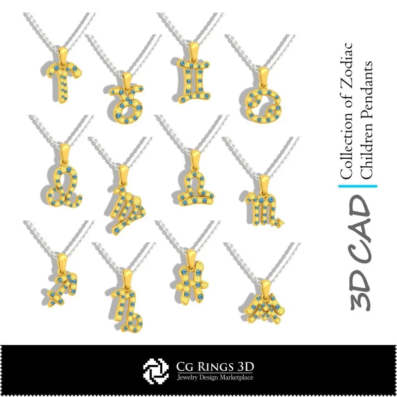 Collection de Pendentifs pour Enfants Zodiac 3D CAD Home, Bijoux 3D CAO, Pendentifs 3D CAO, Collection Bijoux 3D CAO, Pendentifs