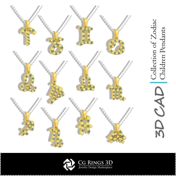 Collection of Zodiac Children Pendants 3D CAD