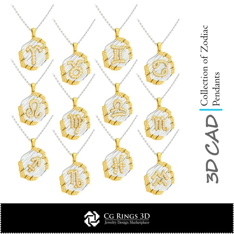 Collection de Pendentifs du Zodiaque 3D CAO Home, Bijoux 3D CAO, Pendentifs 3D CAO, Collection Bijoux 3D CAO, Pendentifs du Zodi