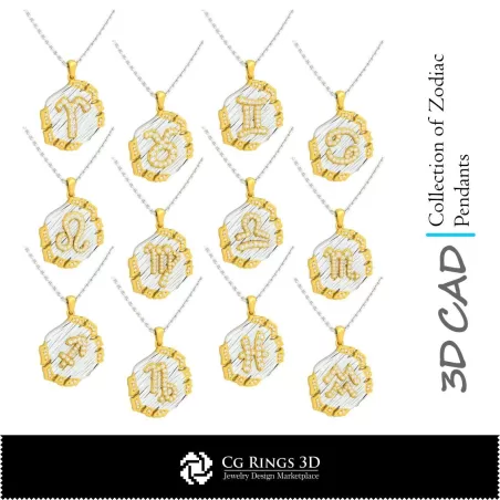 Colección de Colgantes del Zodíaco - CAD 3D para el Hogar, CAD 3D de Joyería, CAD 3D de Colgantes, Colecciones de Joyería en