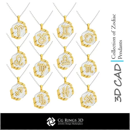 Collection de pendentifs du zodiaque - CAO 3D maison, CAO 3D de bijoux, CAO 3D de pendentifs, collections de bijoux CAO 3D,
