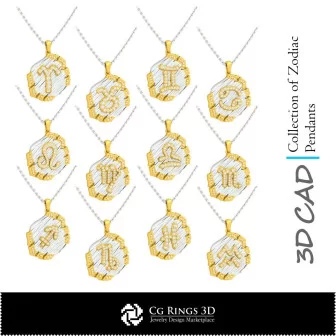 Collection de pendentifs du zodiaque - CAO 3D maison, CAO 3D de bijoux, CAO 3D de pendentifs, collections de bijoux CAO 3D,