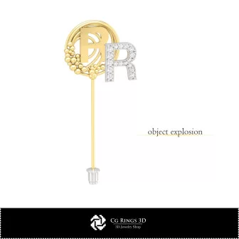 3D-Brosche mit Buchstabe R Home, Schmuck 3D-CAD, Broschen 3D-CAD, 3D-Broschen-Stecknadel