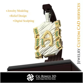 Anhänger mit Buchstabe A - 3D-CAD Schmuck 3D-CAD, Anhänger 3D-CAD, Vintage-Schmuck 3D-CAD, 3D-Buchstabenanhänger, 3D
