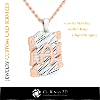 Pendant With Letter A - 3D CAD Jewelry 3D CAD, Pendants 3D CAD , Vintage Jewelry 3D CAD , 3D Letter Pendants, 3D Retro Modern J