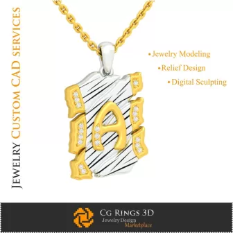 Pendant With Letter A - 3D CAD Jewelry 3D CAD, Pendants 3D CAD , Vintage Jewelry 3D CAD , 3D Letter Pendants, 3D Retro Modern J