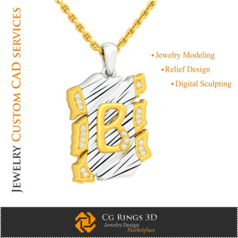 Pendant With Letter B - 3D CAD Home,  Jewelry 3D CAD, Pendants 3D CAD , 3D Letter Pendants, 3D Retro Modern Jewelry 