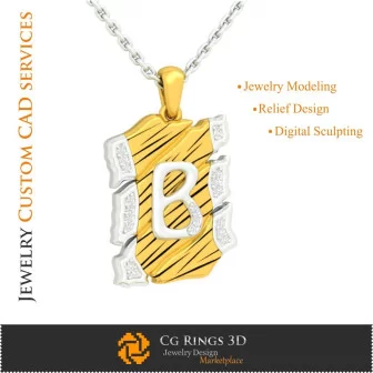 Pendant With Letter B - 3D CAD Home, Jewelry 3D CAD, Pendants 3D CAD , 3D Letter Pendants, 3D Retro Modern Jewelry 