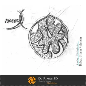 Sketch Pendant with Pisces Zodiac Jewelry Sketches
