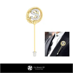 3D Brooch With Letter S Home,  Jewelry 3D CAD, Brooches 3D CAD , 3D Brooch Stick Pin