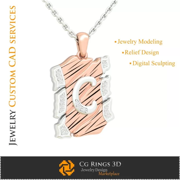 Pandantiv cu litera C - 3D CAD Pandantiv cu litera C - 3D CAD