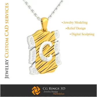 Pendant With Letter C - 3D CAD Home, Jewelry 3D CAD, Pendants 3D CAD , Vintage Jewelry 3D CAD , 3D Letter Pendants, 3D Retro Mo